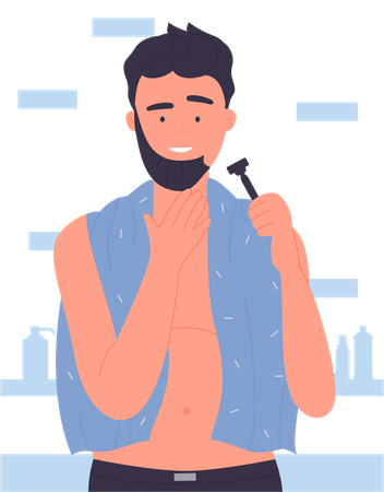 Man trimming beard  Illustration