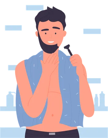 Man trimming beard  Illustration