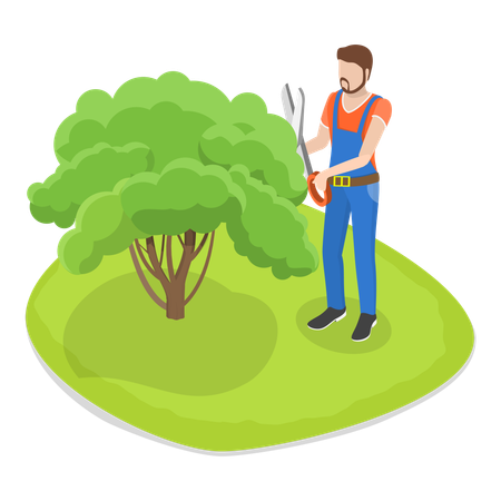 Man trimming garden grass  Illustration