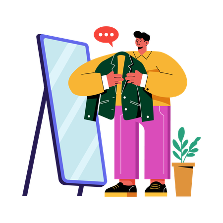 Man trying Jacket in Mirror  Illustration