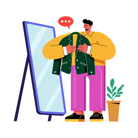 Man trying Jacket in Mirror  Illustration