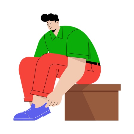 Man trying on Shoes in Store  Illustration