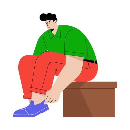 Man trying on Shoes in Store  Illustration
