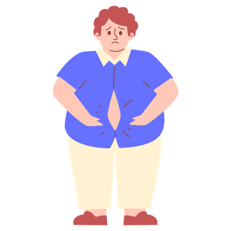 Man Trying to Button Up Small Shirt  Illustration