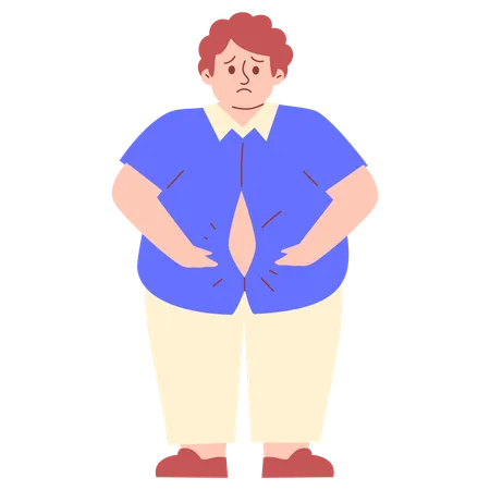 Man Trying to Button Up Small Shirt  Illustration