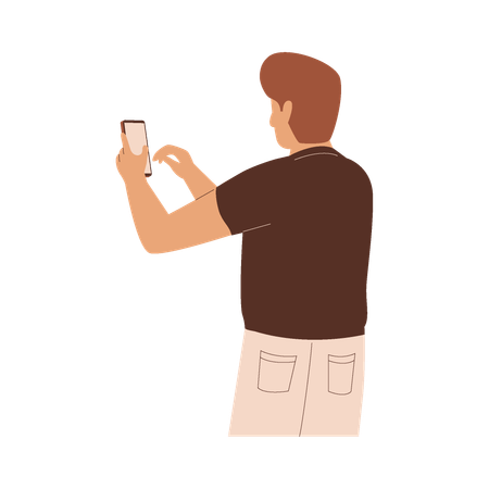 Man trying to catch network signal on iphone  Illustration