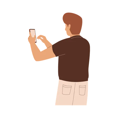 Man trying to catch network signal on iphone  Illustration