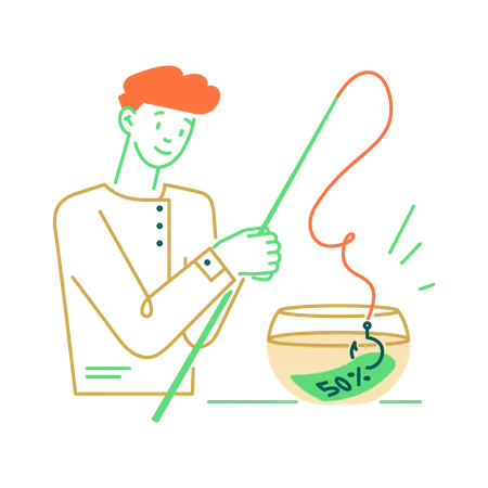 Man trying to fish for discount coupon  Illustration
