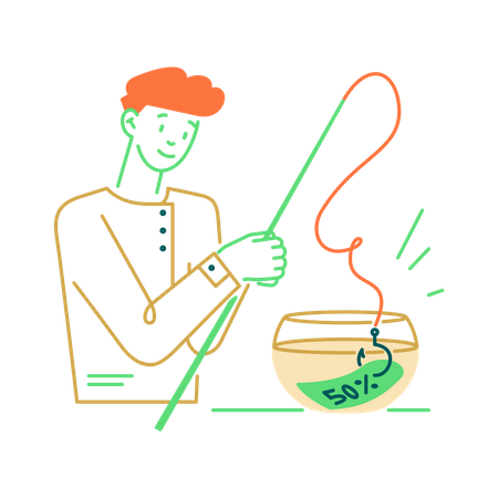 Man trying to fish for discount coupon  Illustration