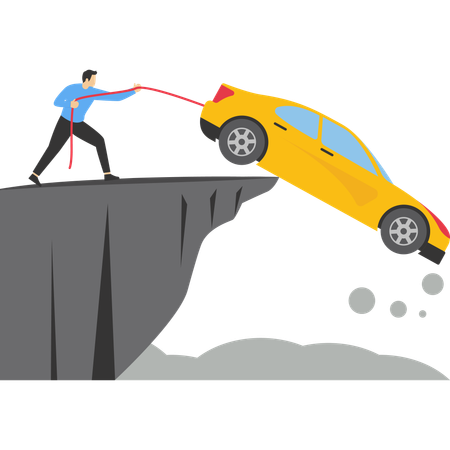 Man trying to save his car  Illustration