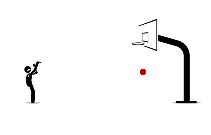 Man trying to shoot a basketball into a hoop  Illustration