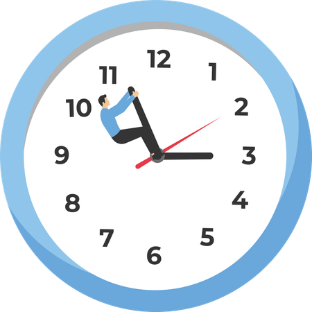 Man Trying to Stop Time on Clock  Illustration