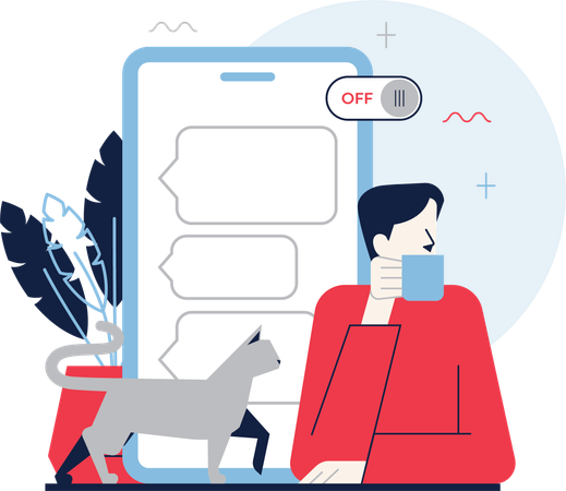 Man turn off communication on mobile  Illustration