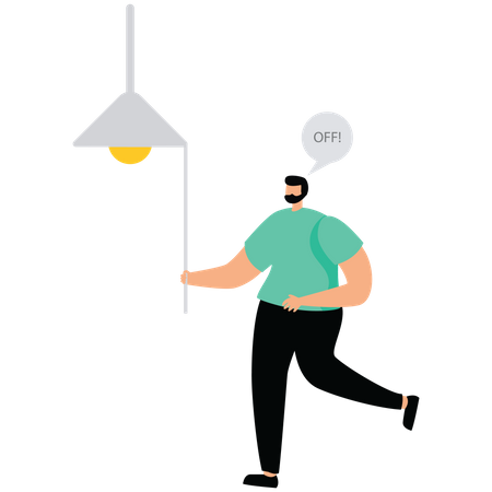 Man turn off switch  Illustration