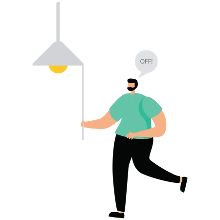 Man turn off switch  Illustration