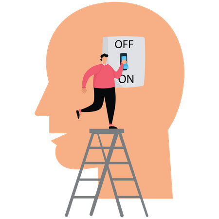 Man turn on brain switch  Illustration