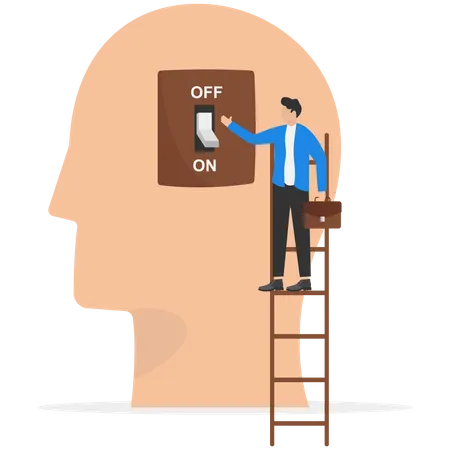 Turn On The Brain To Think Creativity Thought Or Concentration Smart Thinking Or Emotional Intelligence Mindset Wisdom And Knowledge Concept Smart Businessman Genius Turn On Switch On His Own Brain Illustration