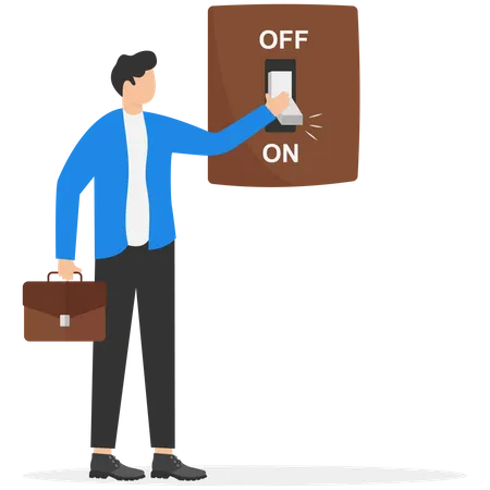 Turn On Switch Paradigm Shift Or Change To Be Better Status Start Or Begin Business Setting Or Preference Concept Smart Businessman Push Setting Button Switch To On Position Illustration