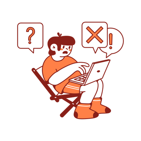 Man turned on his laptop and startup errors appeared  Illustration