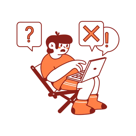 Man turned on his laptop and startup errors appeared  Illustration