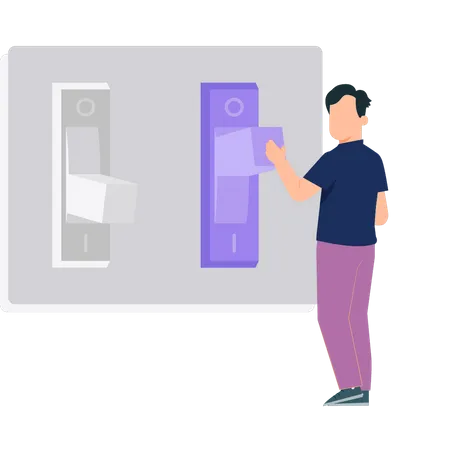 Man turning on switch button  Illustration