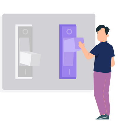 Man turning on switch button  イラスト