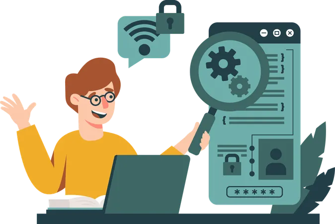 Man tweaking cell phone app  Illustration