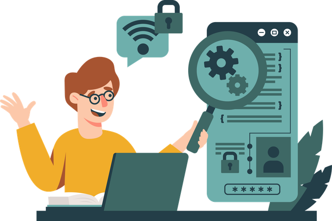 Man tweaking cell phone app  Illustration