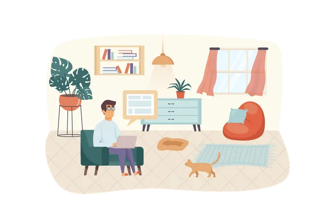 Designer Working At Home Scene Man Typeset Website Or Making Layout For Printed Products Creative Profession Freelancer Remote Work Concept Vector Illustration Of People Characters In Flat Design Illustration