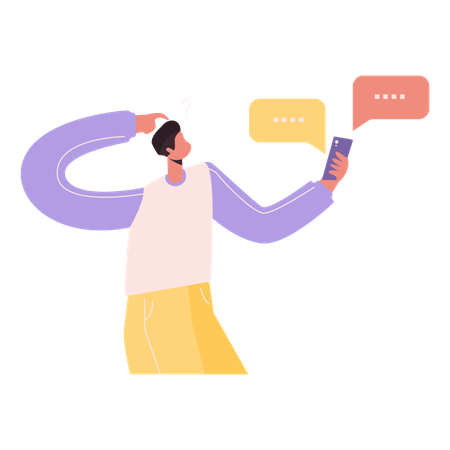 Man typing message on phone  Illustration