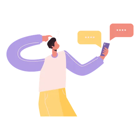 Man typing message on phone  Illustration