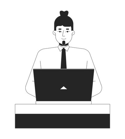 Man typing on laptop at office desk  Illustration