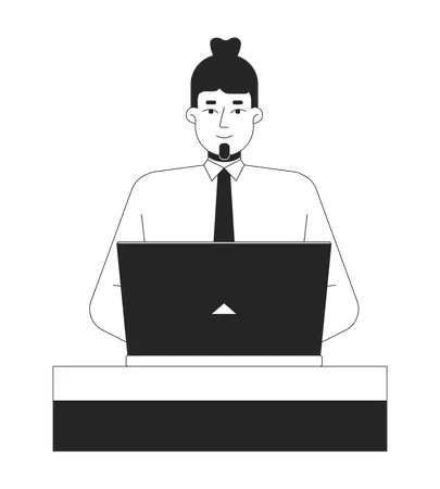 Man typing on laptop at office desk  Illustration