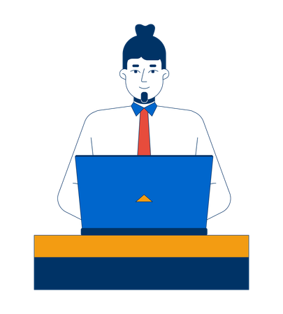 Man typing on laptop at office desk  Illustration