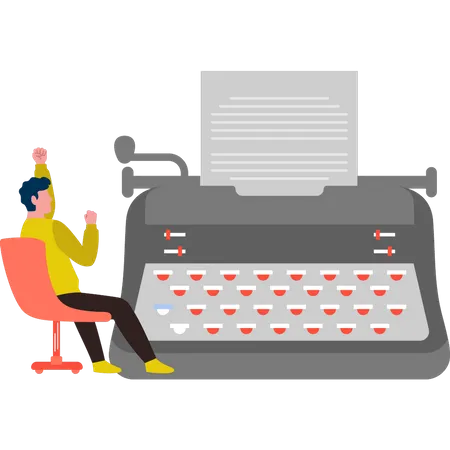 A Boy Is Typing With A Typewriter Illustration
