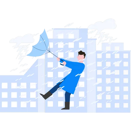 Man umbrella blown away by storm Illustration