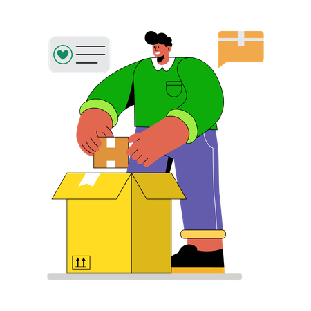 Man unboxing a Package  Illustration