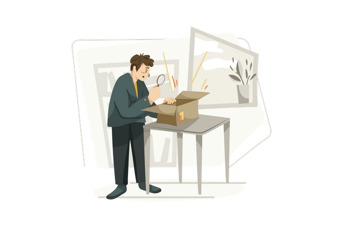 Man Unboxing Parcel  Illustration