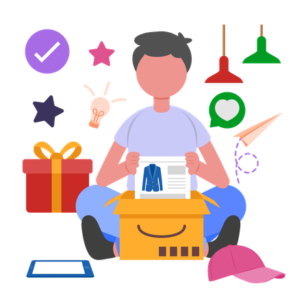 Man Unboxing Product  Illustration