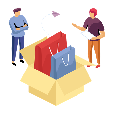 Man unboxing shopping box  Illustration