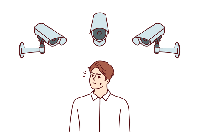 Man under cctv camera  Illustration