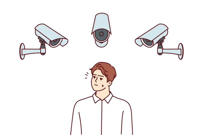 Man under cctv camera  Illustration