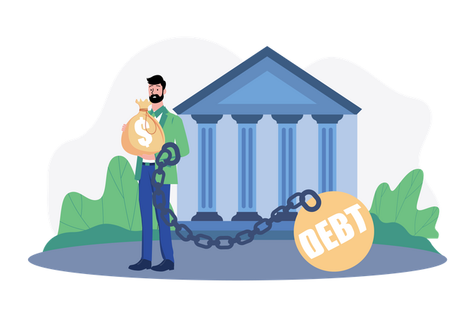 Man under debt from the bank Illustration