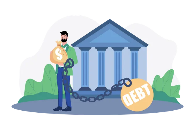 Man under debt from the bank Illustration
