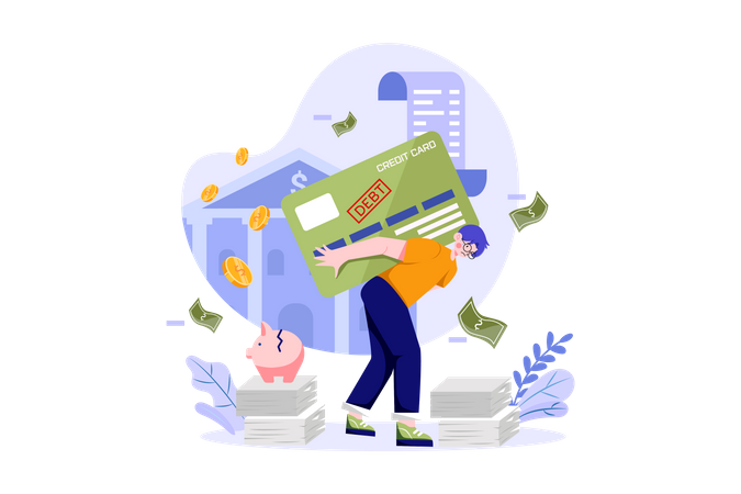 Man Under Debt From The Bank  Illustration