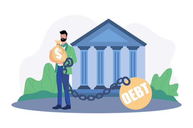 Man under debt from the bank  Illustration