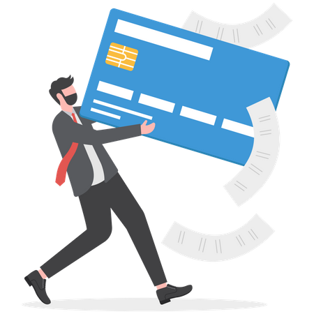 Man under heavy Debt of credit card bill  Illustration