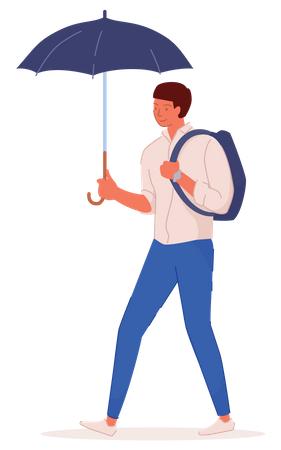 Man under umbrella with backpack  Illustration