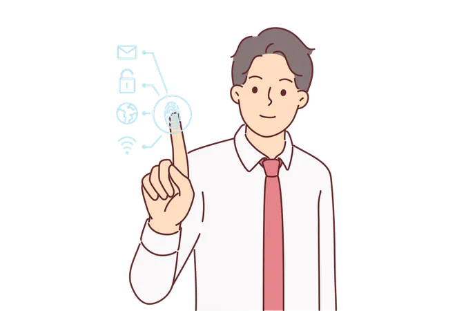 Man undergoes biometric authentication using fingerprint scanner  Illustration