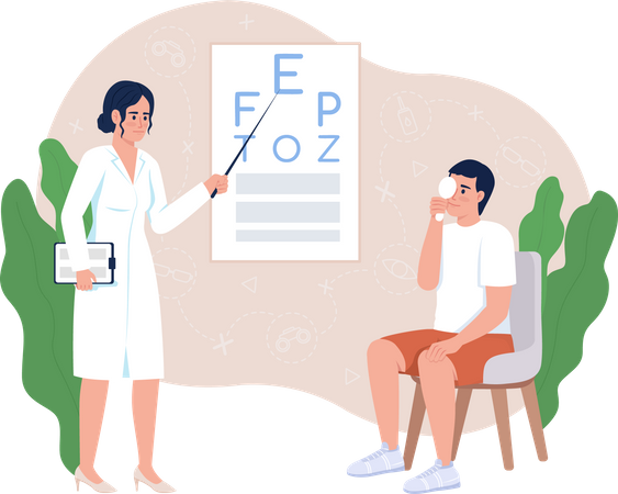 Man undergoing vision checkup with doctor Illustration